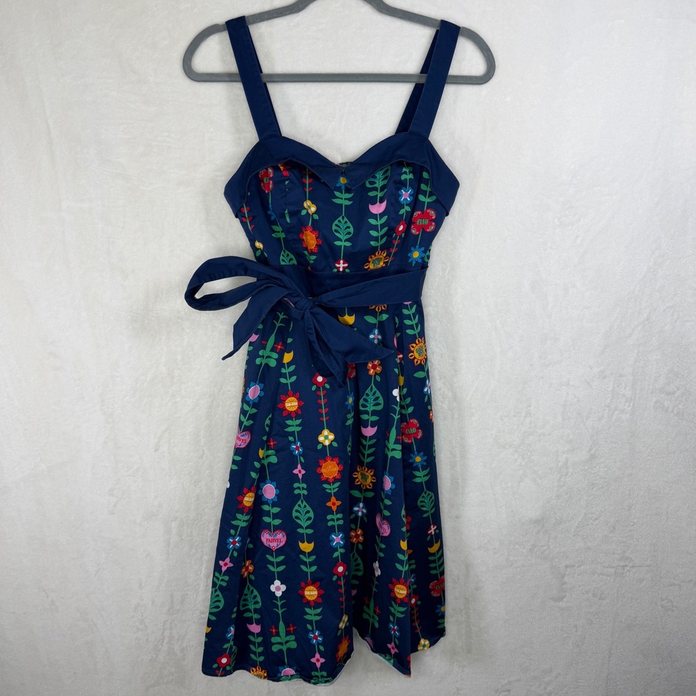 Disney Parks Dress Women Small Blue Its A‎ Small World Floral Sundress Pocket